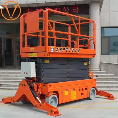 Aerial Work Hydraulic Scissor Lift Cart Cleaning Building Self Driven 1 Ton