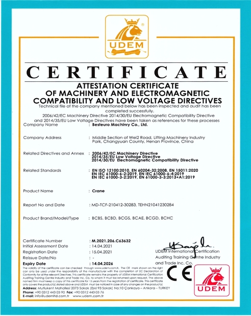 China Bestaro Machinery Co.,Ltd Certification
